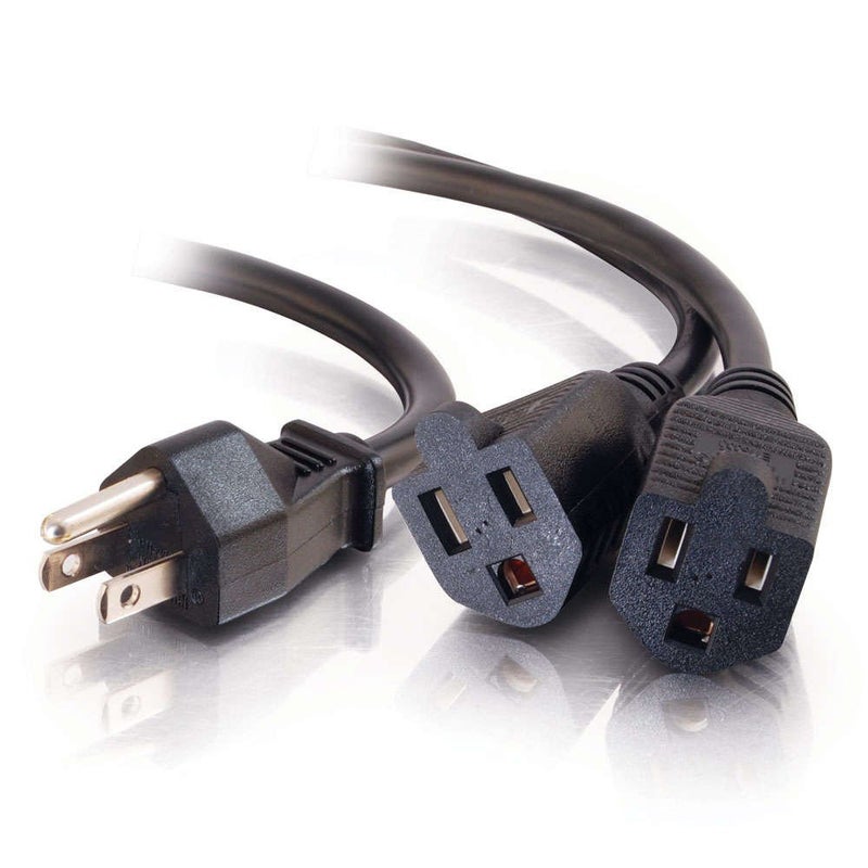 C2G Legrand Power Cord with 1 to 2 Power Splitter, 16 AWG Power Cord, Black Power Squid, 1.5 Foot Power Cord Extension and Splitter, 1 Count, C2G 29802 - Image 1